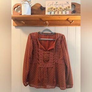 Miss Me Rust Embroidered Blouse
